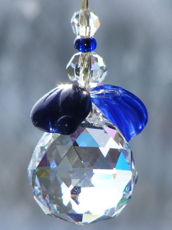 Boule en Cristal 2 cm avec feuilles en verre bleu - Click Image to Close